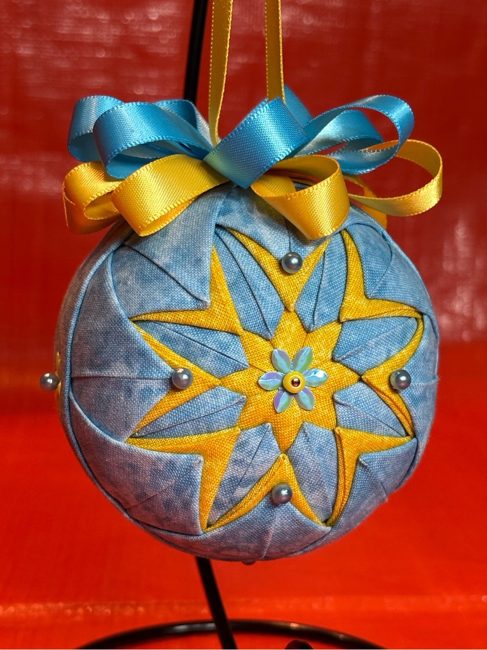 Blue & Yellow Star Quilted Holiday Ornament by